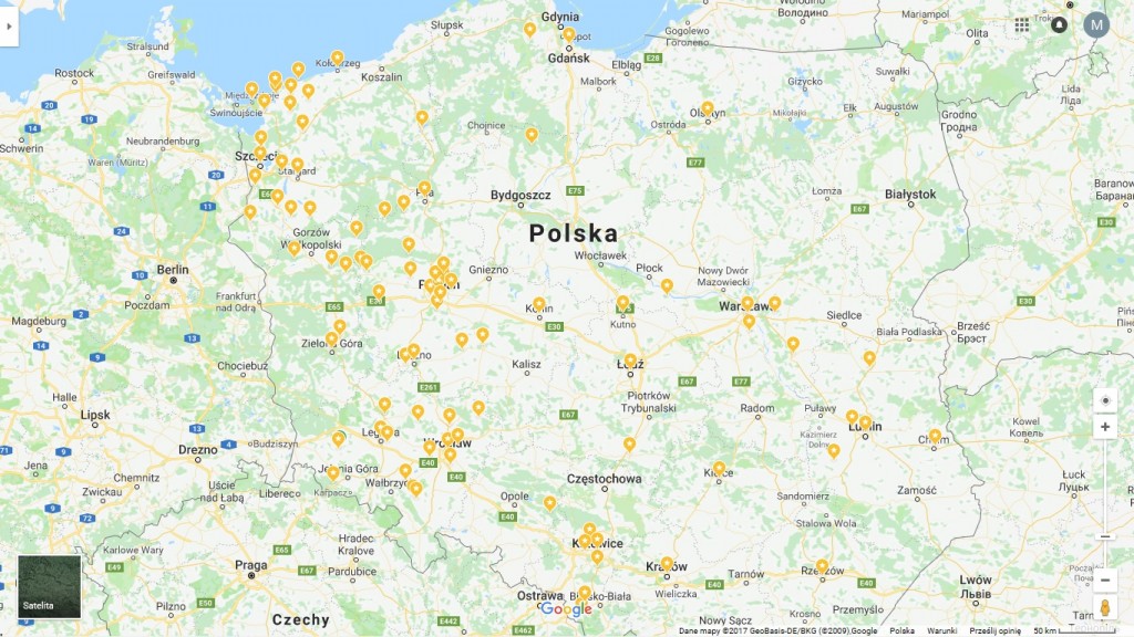 mapa polskich rezydentów Mariny KAmień Pomorski